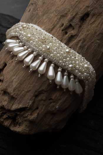 Ozel_White Pearl Yuvraj Tassel Rakhi_Online_at_Aza_Fashions