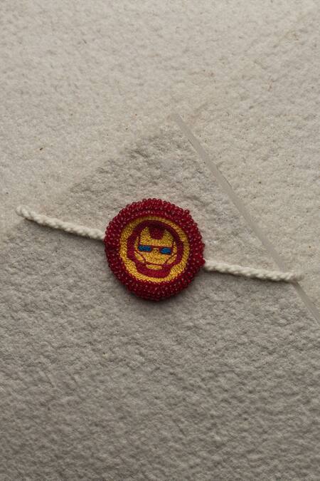 Ozel Red Hand Embroidery Iron Man Rakhi