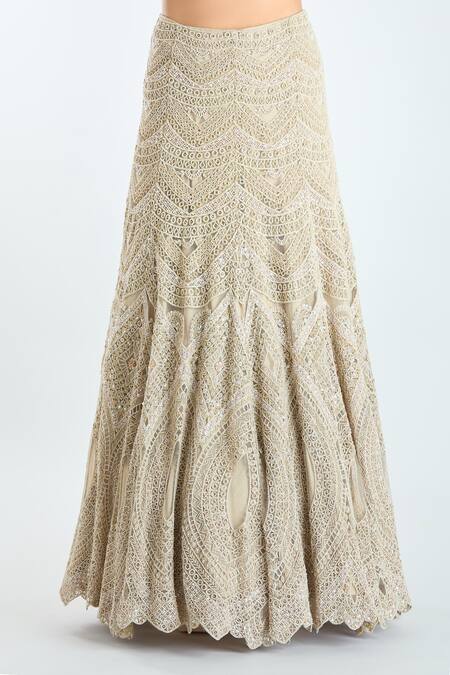 Ridhima Bhasin Beige Organza, Net Pearls, Sequins V-neck Embellished Lehenga Blouse Set at Aza Fashions Ridhima Bhasin_Beige Organza, Net Pearls, Sequins V-neck Embellished Lehenga Blouse Set _at_Aza_Fashions