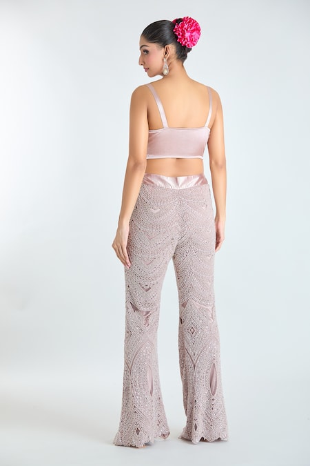 Buy Ridhima Bhasin Pink Silk Beads, Sequins, Cut Work Embellished Short Tunic And Flared Pant Set Buy_Ridhima Bhasin_Pink Silk Beads, Sequins, Cut Work Embellished Short Tunic And Flared Pant Set