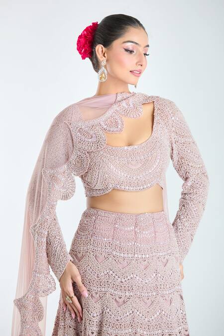Shop Ridhima Bhasin Pink Silk Sequins, Beads, Embroidery Scoop Neck Bridal Lehenga Set Online at Aza Fashions Shop_Ridhima Bhasin_Pink Silk Sequins, Beads, Embroidery Scoop Neck Bridal Lehenga Set _Online_at_Aza_Fashions