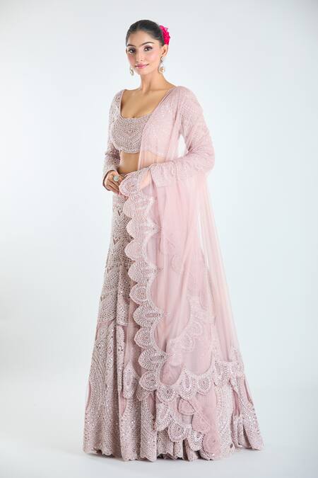 Ridhima Bhasin Pink Silk Sequins, Beads, Embroidery Scoop Neck Bridal Lehenga Set at Aza Fashions Ridhima Bhasin_Pink Silk Sequins, Beads, Embroidery Scoop Neck Bridal Lehenga Set _at_Aza_Fashions