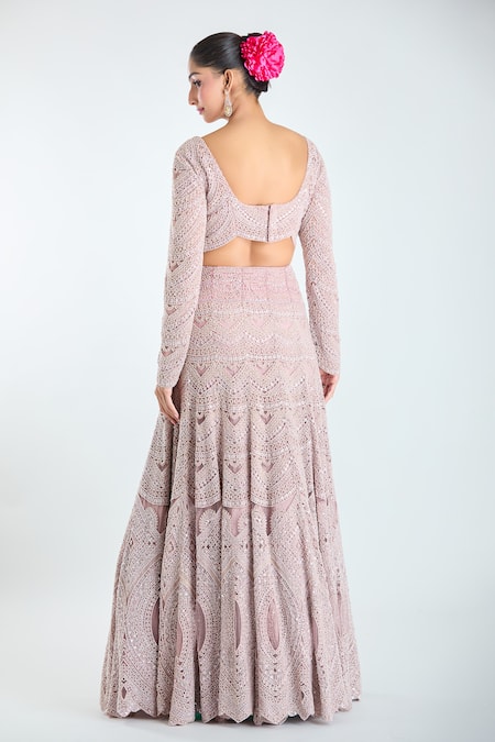 Shop Ridhima Bhasin Pink Silk Sequins, Beads, Embroidery Scoop Neck Bridal Lehenga Set at Aza Fashions Shop_Ridhima Bhasin_Pink Silk Sequins, Beads, Embroidery Scoop Neck Bridal Lehenga Set _at_Aza_Fashions
