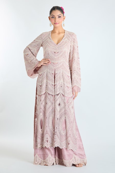 Ridhima Bhasin Scallop Embellished Kurta & Flared Pant Set 