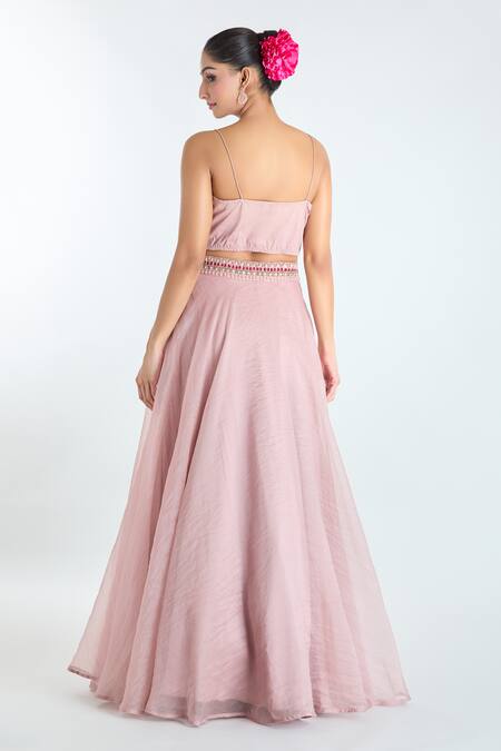 Shop Ridhima Bhasin Pink Silk Beads, Sequins Open Neck, 3d Floral Embellished Jacket Lehenga Set Online at Aza Fashions Shop_Ridhima Bhasin_Pink Silk Beads, Sequins Open Neck, 3d Floral Embellished Jacket Lehenga Set_Online_at_Aza_Fashions