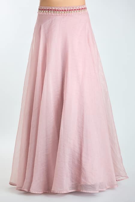 Shop Ridhima Bhasin Pink Silk Beads, Sequins Open Neck, 3d Floral Embellished Jacket Lehenga Set Shop_Ridhima Bhasin_Pink Silk Beads, Sequins Open Neck, 3d Floral Embellished Jacket Lehenga Set