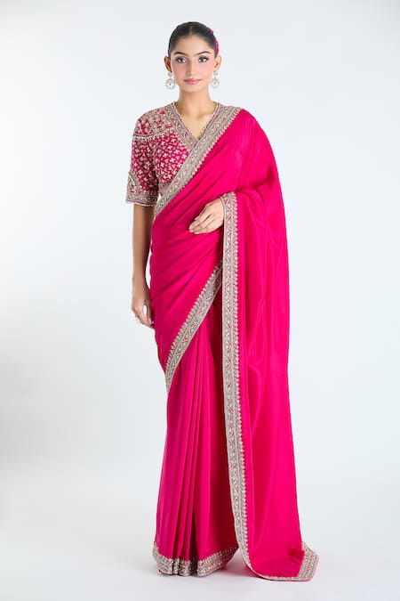 Ridhi Mehra Raw Silk Border Embroidered Saree With Blouse 