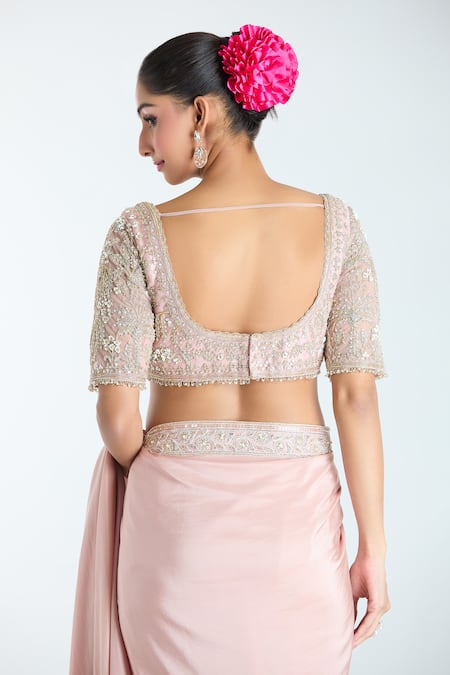 Buy Ridhi Mehra Pink Net Sequins, Zari, Cut Work Floral Border Embroidered Saree With Blouse Online at Aza Fashions Buy_Ridhi Mehra_Pink Net Sequins, Zari, Cut Work Floral Border Embroidered Saree With Blouse _Online_at_Aza_Fashions