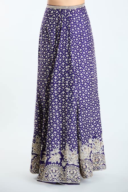 Buy_Ridhi Mehra_Purple Chiffon, Silk Sequins, Beads, Zari V-neck Work Fishcut Lehenga Set _Online_at_Aza_Fashions