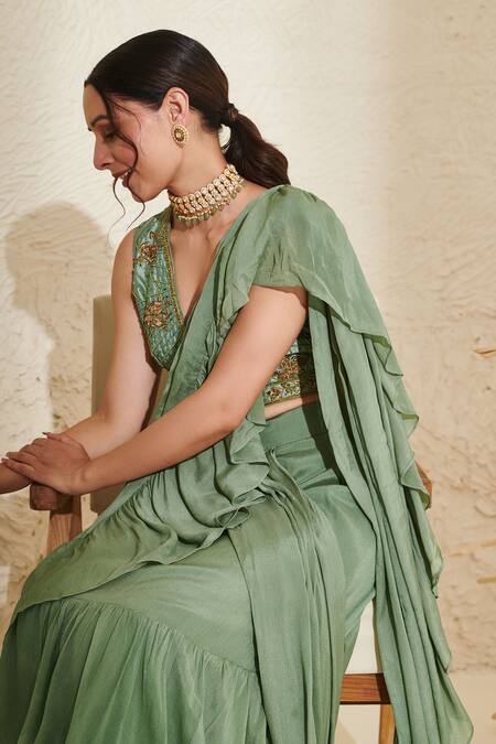 Kaari_Green Riddhima Moissanite Polki Embellished Choker Necklace_Online_at_Aza_Fashions