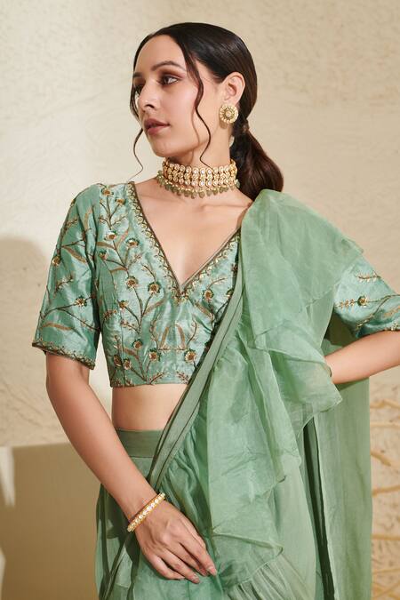 Buy_Kaari_Green Riddhima Moissanite Polki Embellished Choker Necklace_Online_at_Aza_Fashions