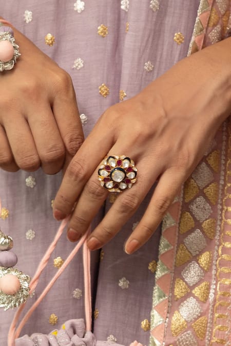 Kaari Kashvi Utrai Polki Embellished Ring 