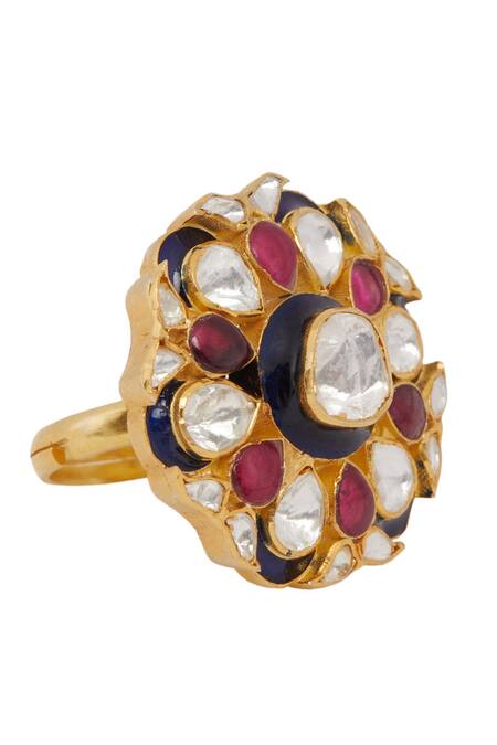 Buy Kaari Red Embroidery, Stones Kashvi Utrai Polki Embellished Ring Online at Aza Fashions Buy_Kaari_Red Embroidery, Stones Kashvi Utrai Polki Embellished Ring _Online_at_Aza_Fashions