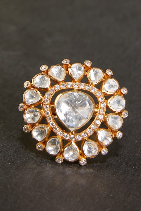 Kaari Moissanite Polki Embellished Triangular Motif Ring 