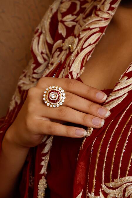 Kaari Gulabi Vellore Polki Embellished Ring 