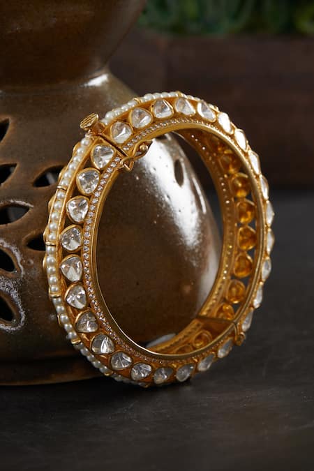 Shop Kaari White Imitation Diamonds Poornima Moissanite Studded Kada Online at Aza Fashions Shop_Kaari_White Imitation Diamonds Poornima Moissanite Studded Kada_Online_at_Aza_Fashions