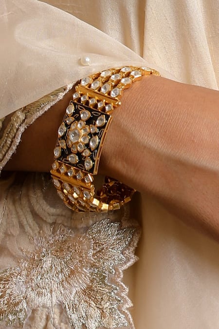 Kaari Blue Enamel Dor Polki Embellished Lose Bracelet 