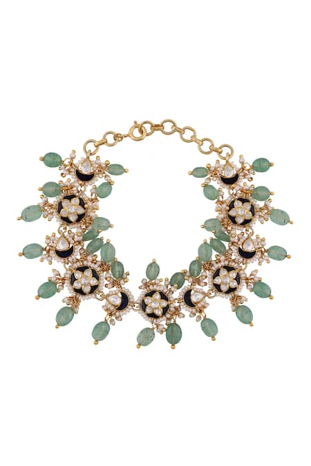 Kaari Floral Polki Embellished Bead Drop Bracelet 