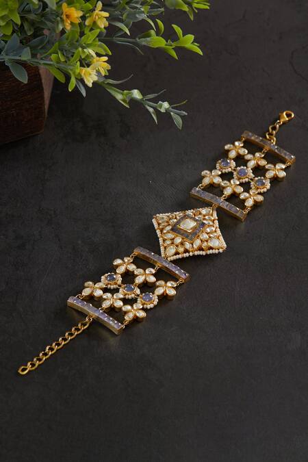 Kaari Blue Imitation Diamonds Polki Embellished Motif Bracelet Online at Aza Fashions Kaari_Blue Imitation Diamonds Polki Embellished Motif Bracelet _Online_at_Aza_Fashions