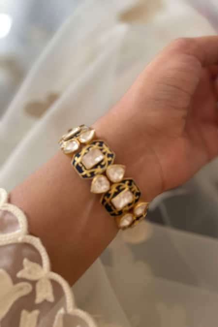 Kaari_Blue Diamonds, Foil Printing Neelkamal Enamelled Kada _Online_at_Aza_Fashions