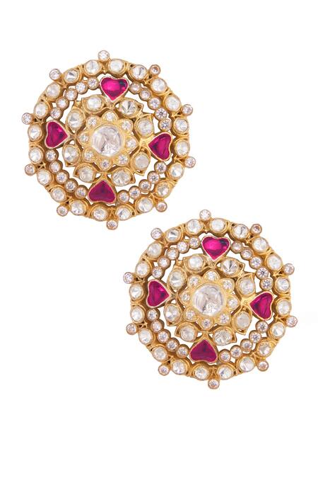 Kaari Red Crystals, Diamonds, Stones Tista Polki Heart Embellished Studs Online at Aza Fashions Kaari_Red Crystals, Diamonds, Stones Tista Polki Heart Embellished Studs_Online_at_Aza_Fashions