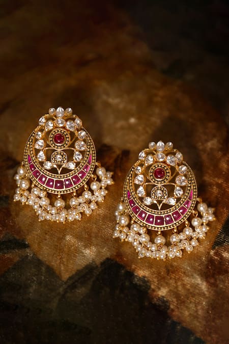 Kaari Tarika Polki & Ruby Stone Chandbalis 