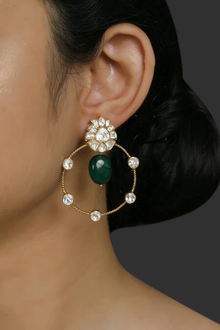 Kaari Gold Plated Diamonds, Stones Barkha Ova Pota Polki Bali Earrings Online at Aza Fashions Kaari_Gold Plated Diamonds, Stones Barkha Ova Pota Polki Bali Earrings _Online_at_Aza_Fashions