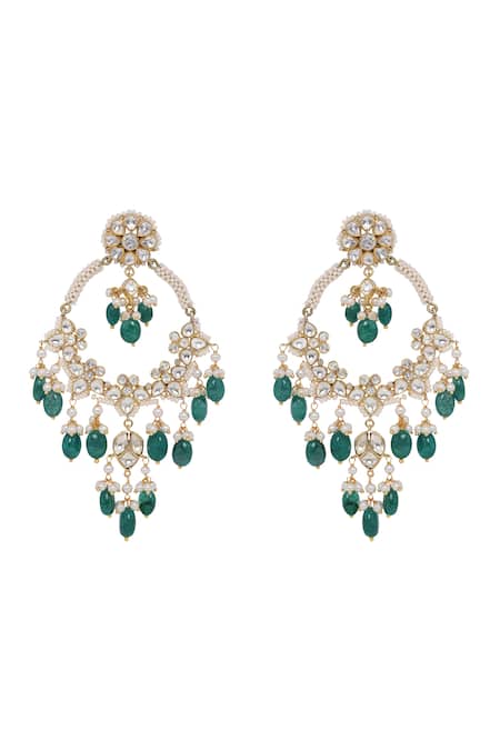 Shop_Kaari_Gold Plated Diamonds, Stones Gauri Jharna Polki Chandbalis_at_Aza_Fashions