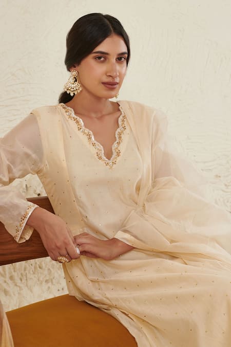 Kaari_Gold Plated Pearls, Diamonds Maya Lunar Polki Embellished Chandbalis _Online_at_Aza_Fashions