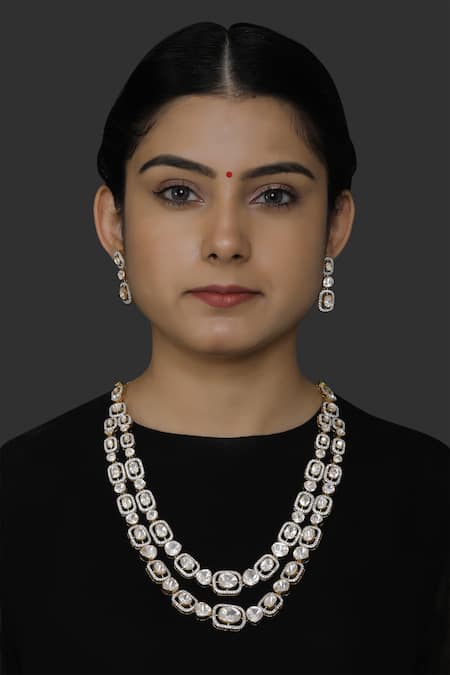 Kaari Gold Plated Vellore Polki Rumi Gleaming Layered Necklace Set 