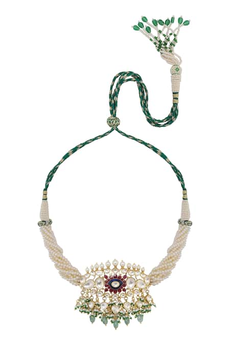 Shop_Kaari_Red Vellore Polki Raabia Petal Bloom Choker _at_Aza_Fashions