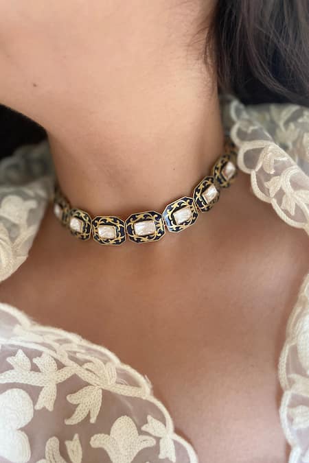 Kaari Neelkamal Enamelled Polki Choker 