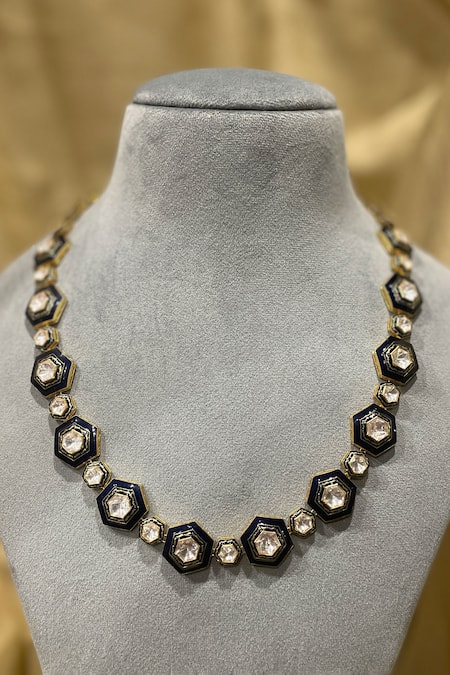 Kaari Gold Plated Moissanite Polki Neelambari Enamelled Long Necklace 