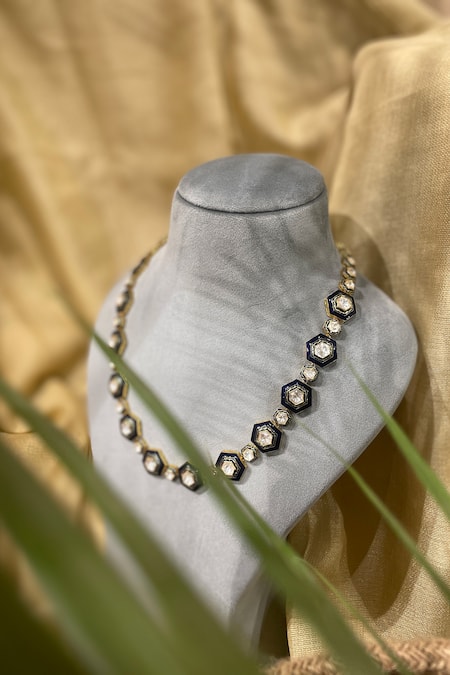 Kaari Neelambari Enamelled Polki Long Necklace 