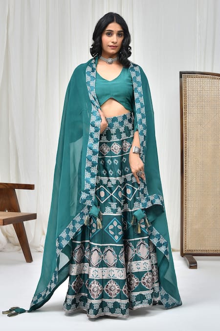 Pheeta Geometric Floral Print Lehenga Set 