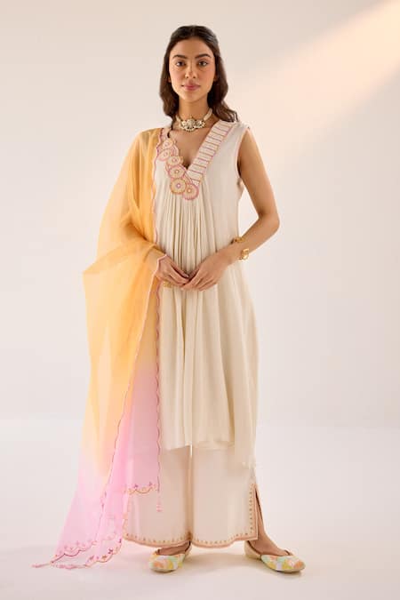 Label RSD Floral Threadwork Asymmetric Kurta Palazzo Set 