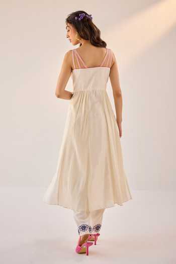 Label Rsd Off White Chanderi Embellished Pearl Sweetheart Floral Applique Cutwork Dress 2