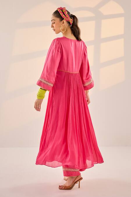 Shop Label Rsd Pink Satin Georgette Embroidery Bloom V Neck Lunar Anarkali Palazzo Set at Aza Fashions Shop_Label Rsd_Pink Satin Georgette Embroidery Bloom V Neck Lunar Anarkali Palazzo Set_at_Aza_Fashions