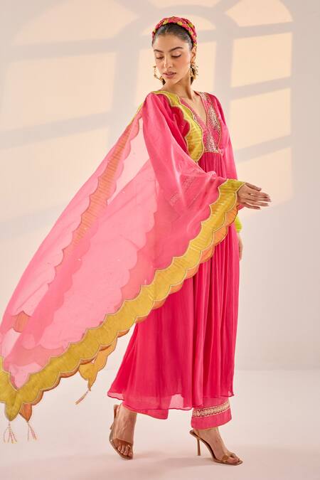 Buy Label Rsd Pink Satin Georgette Embroidery Bloom V Neck Lunar Anarkali Palazzo Set Online at Aza Fashions Buy_Label Rsd_Pink Satin Georgette Embroidery Bloom V Neck Lunar Anarkali Palazzo Set_Online_at_Aza_Fashions