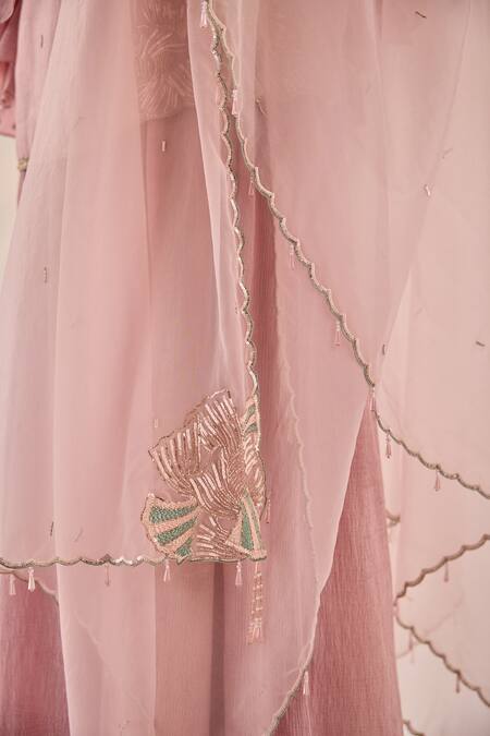 Label Rsd Pink Chanderi, Cotton, Organza Embroidery, Sequins Blossom Kurti Sharara Set at Aza Fashions Label Rsd_Pink Chanderi, Cotton, Organza Embroidery, Sequins Blossom Kurti Sharara Set_at_Aza_Fashions