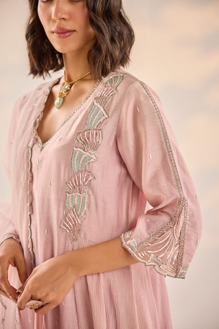 Buy Label Rsd Pink Organza, Chanderi, Muslin Embroidery V-neck French Fleur Anarkali Set Online at Aza Fashions Buy_Label Rsd_Pink Organza, Chanderi, Muslin Embroidery V-neck French Fleur Anarkali Set_Online_at_Aza_Fashions