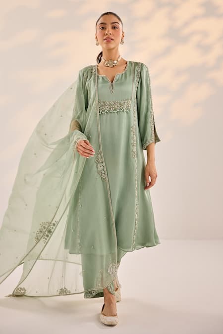 Label RSD Misty Pearl Floret Embroidered Kurta Palazzo Set 