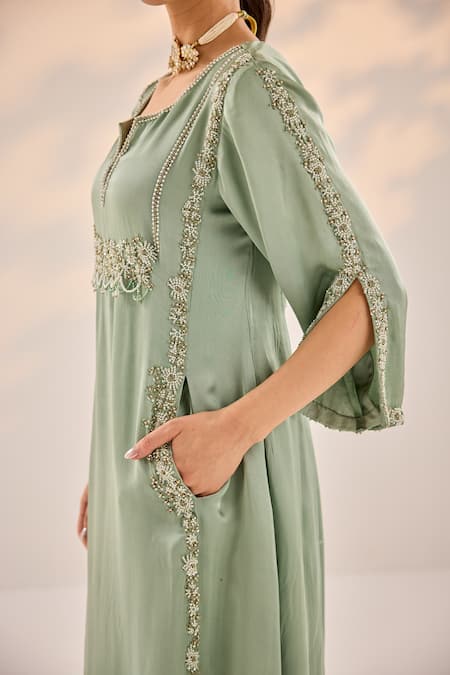 Shop Label Rsd Green Cotton, Silk, Satin, Georgette, Organza, Misty Floret Kurta Palazzo Set Online at Aza Fashions Shop_Label Rsd_Green Cotton, Silk, Satin, Georgette, Organza, Misty Floret Kurta Palazzo Set_Online_at_Aza_Fashions