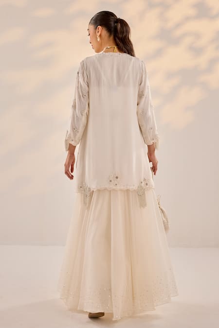 Shop Label Rsd Ivory Organza, Crepe, Cotton Pearls, Embroidery Daisy Kurti Skirt Set at Aza Fashions Shop_Label Rsd_Ivory Organza, Crepe, Cotton Pearls, Embroidery Daisy Kurti Skirt Set_at_Aza_Fashions
