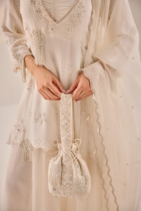 Buy Label Rsd Ivory Organza, Crepe, Cotton Pearls, Embroidery Daisy Kurti Skirt Set Online at Aza Fashions Buy_Label Rsd_Ivory Organza, Crepe, Cotton Pearls, Embroidery Daisy Kurti Skirt Set_Online_at_Aza_Fashions