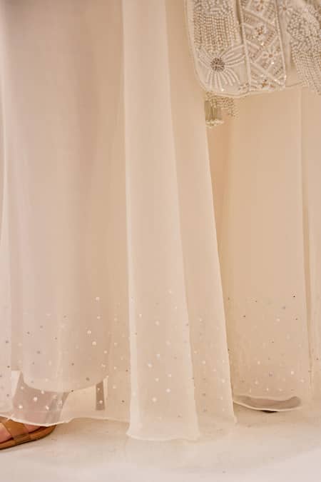 Buy Label Rsd Ivory Organza, Crepe, Cotton Pearls, Embroidery Daisy Kurti Skirt Set Buy_Label Rsd_Ivory Organza, Crepe, Cotton Pearls, Embroidery Daisy Kurti Skirt Set