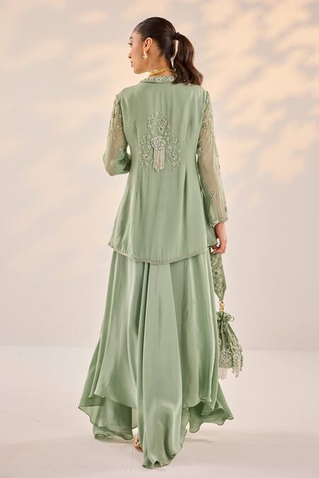 Shop Label Rsd Green Cut Work, Pearls, Sequins Bloom Embellished Potli Bag at Aza Fashions Shop_Label Rsd_Green Cut Work, Pearls, Sequins Bloom Embellished Potli Bag_at_Aza_Fashions