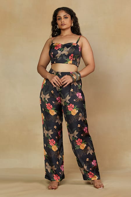 Shop Mamicha Black Satin Beads, Embroidery Sweetheart Neck, Round Sheer Cape With Pant Set Online at Aza Fashions Shop_Mamicha_Black Satin Beads, Embroidery Sweetheart Neck, Round Sheer Cape With Pant Set_Online_at_Aza_Fashions