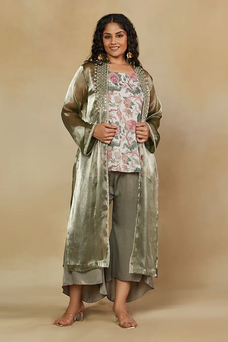 Mamicha Printed Short Kurta Set with Mirror Work Shrug 