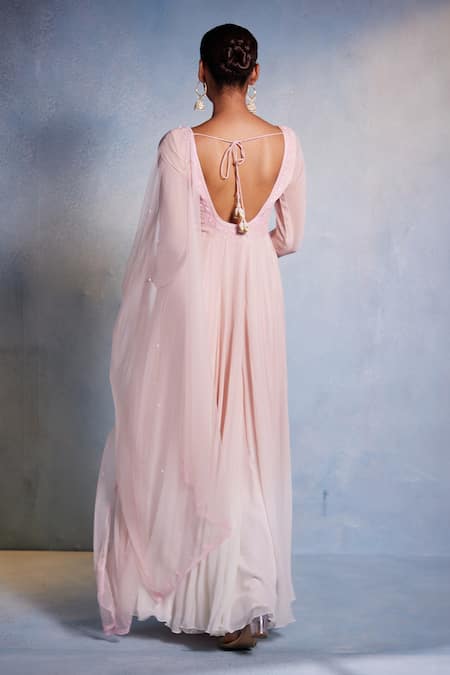 Shop Muditaa By Urmila Pink Net, Georgette Embroidery Square Aamani Hand Yoke Anarkali With Dupatta at Aza Fashions Shop_Muditaa By Urmila_Pink Net, Georgette Embroidery Square Aamani Hand Yoke Anarkali With Dupatta _at_Aza_Fashions